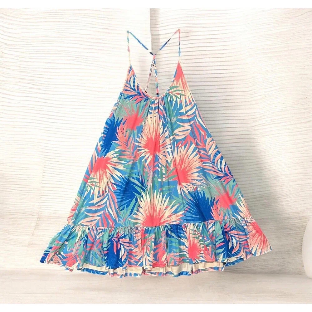 Banana Boat Tropical Palm UPF 50+ Sun Dress Blue Pink XL BB870